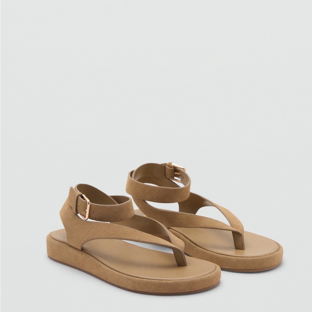 Mango Suede Tan Strappy Sandals